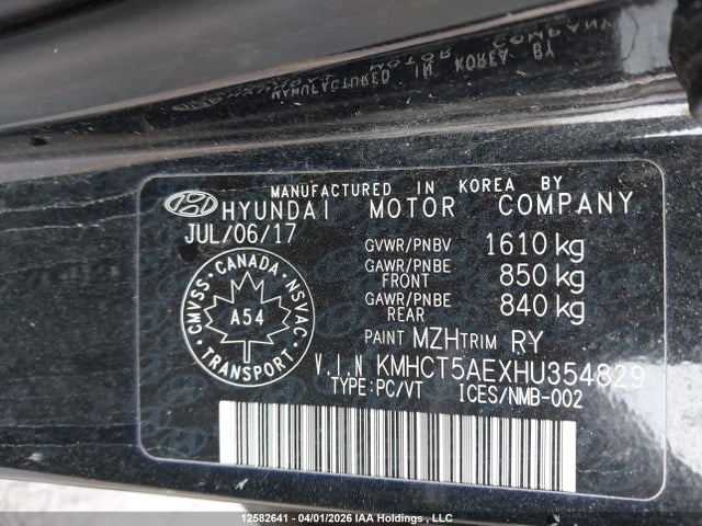 KMHCT5AEXHU354829 Hyundai ACCENT SE