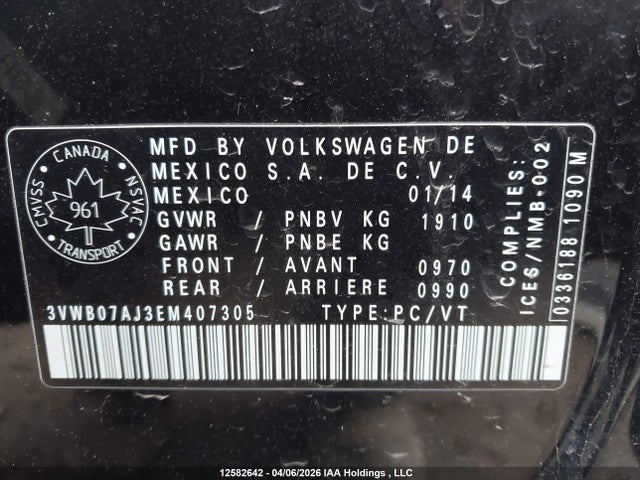 3VWB07AJ3EM407305 Volkswagen JETTA SE