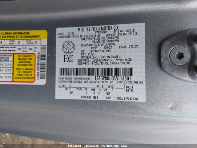 Aukcja sprzedaży 2025 Ford Mustang, vin: 1FAGP8UH3S5114501, numer aukcji: 12582648