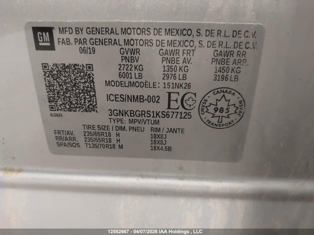 3GNKBGRS1KS677125 Chevrolet Blazer 3.6