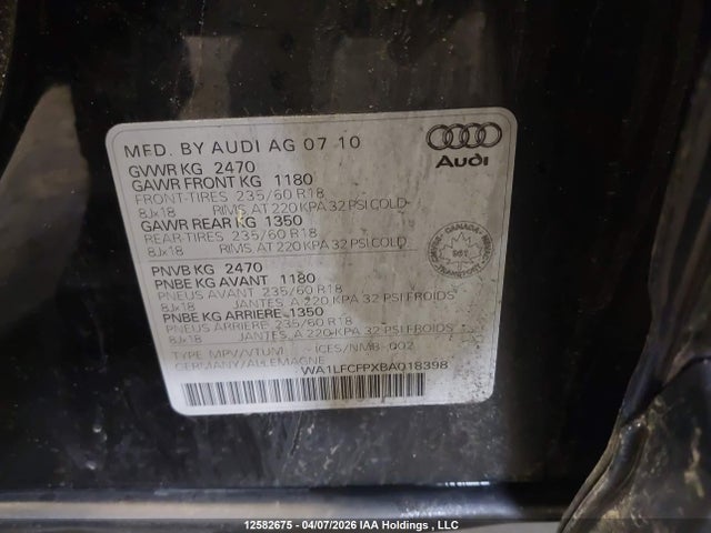 Aukcja sprzedaży 2011 Audi Q5 Premium Plus, vin: WA1LFCFPXBA018398, numer aukcji: 12582675