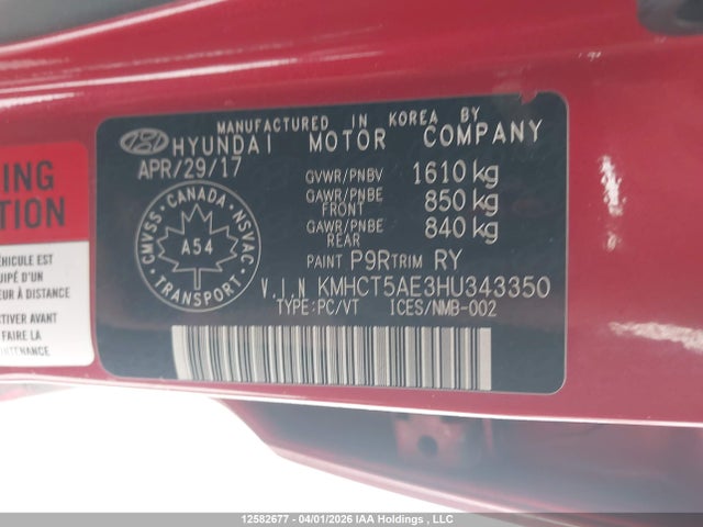 Продажа на аукционе авто 2017 Hyundai Accent Se, vin: KMHCT5AE3HU343350, номер лота: 12582677