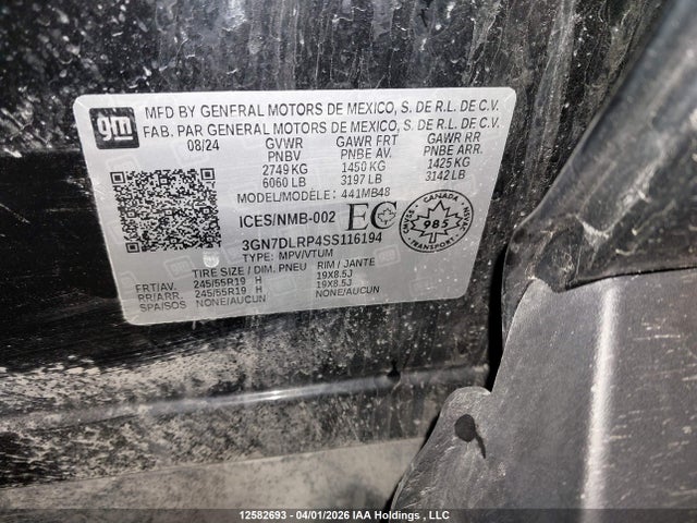 Продаж на аукціоні авто 2025 Chevrolet Equinox Lt, vin: 3GN7DLRP4SS116194, номер лоту: 12582693