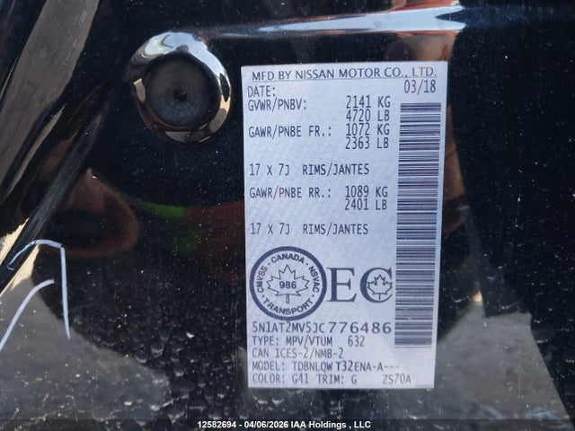 5N1AT2MV5JC776486 Nissan Rogue Sv/sl