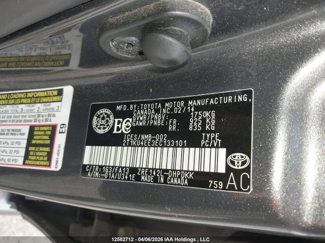 2014 Toyota Matrix მანქანა იყიდება აუქციონზე, vin: 2T1KU4EE3EC133101, აუქციონის ნომერი: 12582712