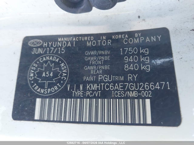 12582716 :رقم المزاد ، KMHTC6AE7GU266471 vin ، 2016 Hyundai Veloster Turbo مزاد بيع