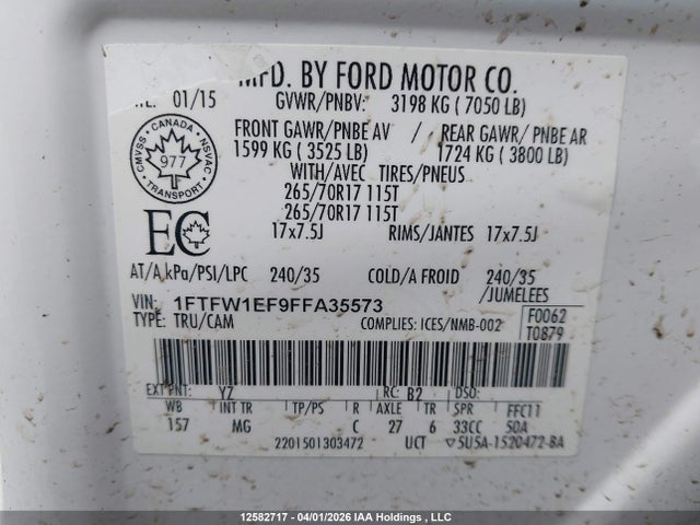 Aukcja sprzedaży 2015 Ford F-150 Xlt, vin: 1FTFW1EF9FFA35573, numer aukcji: 12582717