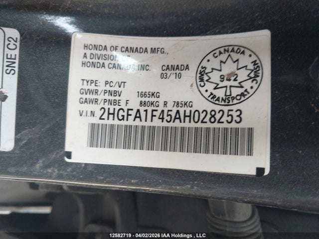 Aukcja sprzedaży 2010 Honda Civic, vin: 2HGFA1F45AH028253, numer aukcji: 12582719