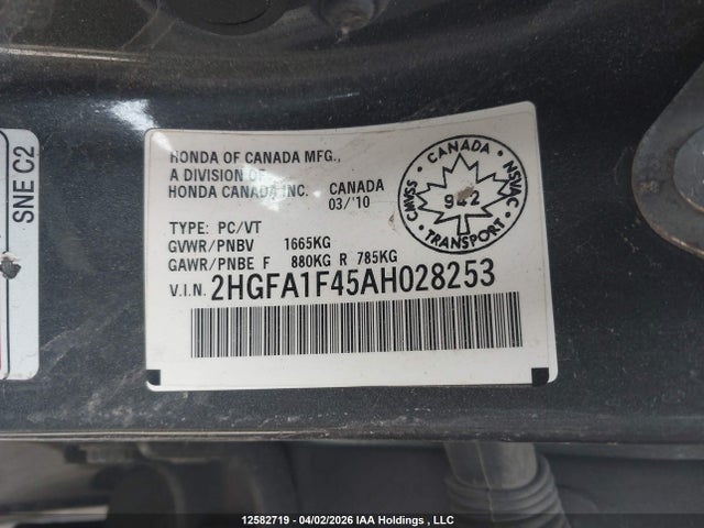 Aukcja sprzedaży 2010 Honda Civic, vin: 2HGFA1F45AH028253, numer aukcji: 12582719