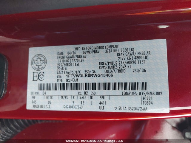 Ford F-150 Lightning Xlt 2024 1FTVW3LK0RWG15466 Image 18