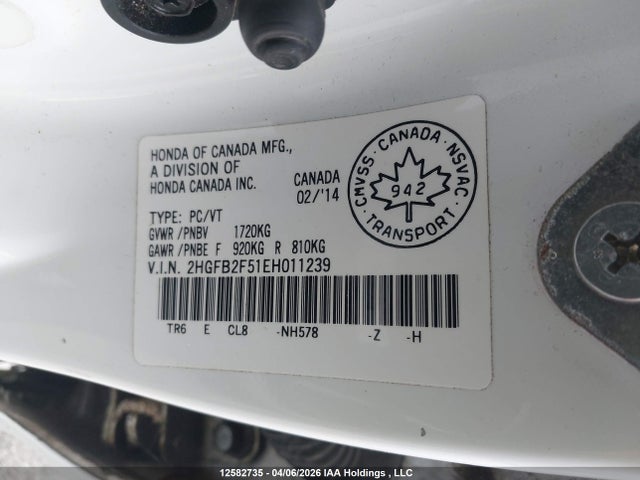 Aukcja sprzedaży 2014 Honda Civic Ex, vin: 2HGFB2F51EH011239, numer aukcji: 12582735