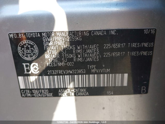 2T3ZFREV3HW323853 Toyota RAV4
