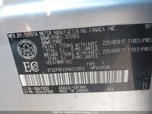 2T3ZFREV3HW323853 Toyota RAV4