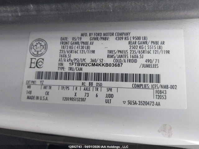 Ford Transit T-350 2019 1FTBW2CM4KKB03687 Image 8