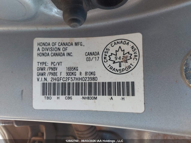 Aukcja sprzedaży 2017 Honda Civic Lx, vin: 2HGFC2F57HH023980, numer aukcji: 12582760
