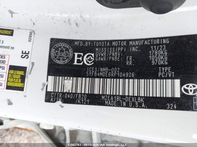 5YFB4MDE6RP104926 Toyota COROLLA LE