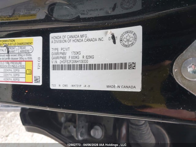 Продаж на аукціоні авто 2022 Honda Civic Lx, vin: 2HGFE2F2XNH109330, номер лоту: 12582773