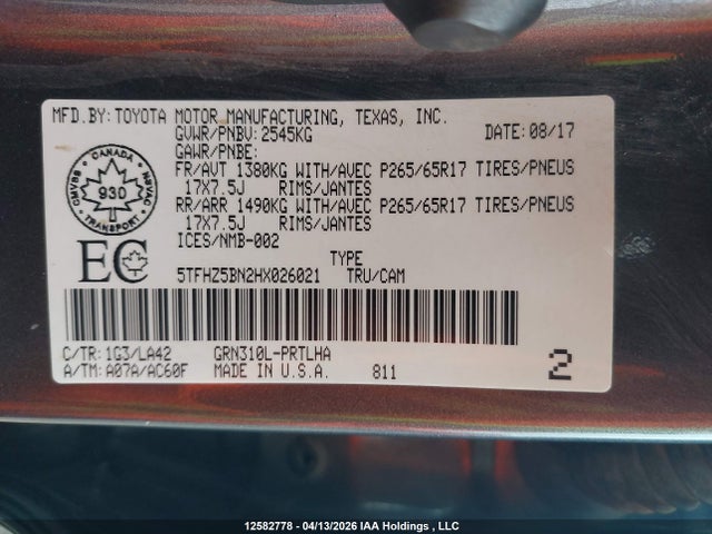 Продажа на аукционе авто 2017 Toyota Tacoma Double Cab/limited, vin: 5TFHZ5BN2HX026021, номер лота: 12582778