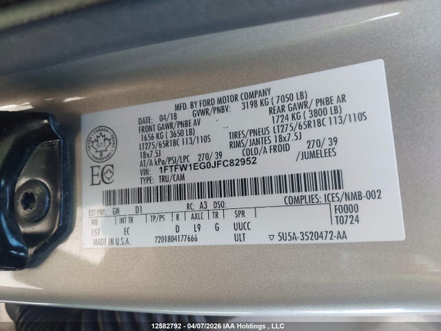 Ford F-150 Lariat 2018 1FTFW1EG0JFC82952 Image 17