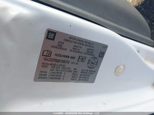 12582803 :رقم المزاد ، 1GAZGZFG6E1206770 vin ، 2014 Chevrolet Express 3500 1ls مزاد بيع