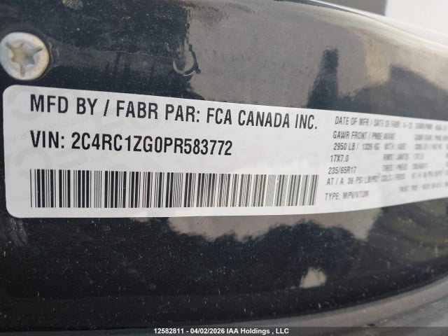 2023 Chrysler Grand Caravan Sxt მანქანა იყიდება აუქციონზე, vin: 2C4RC1ZG0PR583772, აუქციონის ნომერი: 12582811