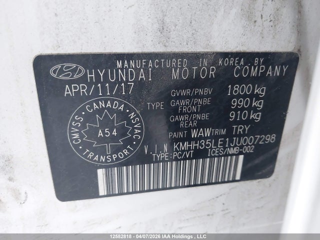 KMHH35LE1JU007298 Hyundai ELANTRA GT