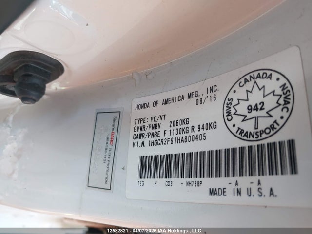 1HGCR3F91HA800405 Honda Accord Touring V6