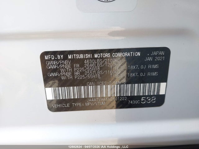 Aukcja sprzedaży 2022 Mitsubishi Eclipse Cross Gt/se/sel, vin: JA4ATVAA1NZ601222, numer aukcji: 12582824