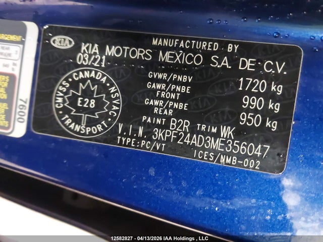 Aukcja sprzedaży 2021 Kia Forte, vin: 3KPF24AD3ME356047, numer aukcji: 12582827