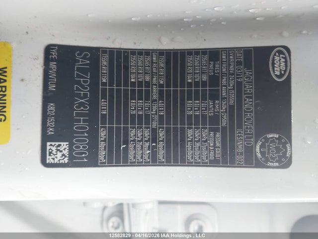 SALZP2FX3LH010801 Land Rover Range Rover Evoque P250 Se