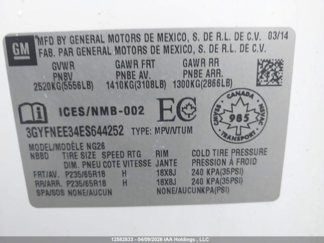 Продаж на аукціоні авто 2014 Cadillac Srx, vin: 3GYFNEE34ES644252, номер лоту: 12582833