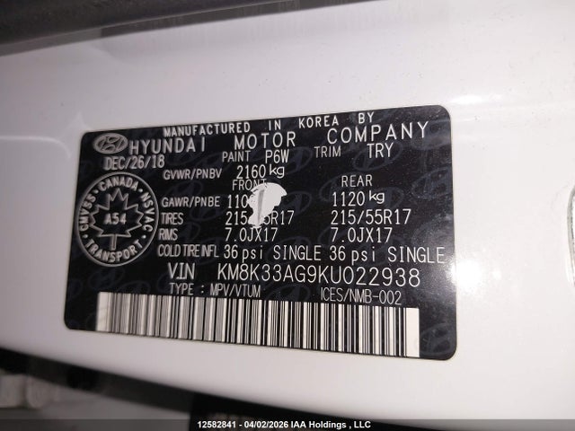Продаж на аукціоні авто 2019 Hyundai Kona Ev Ultimate, vin: KM8K33AG9KU022938, номер лоту: 12582841