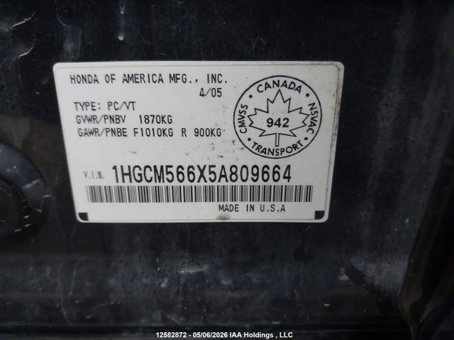 Продажа на аукционе авто 2005 Honda Accord, vin: 1HGCM566X5A809664, номер лота: 12582872
