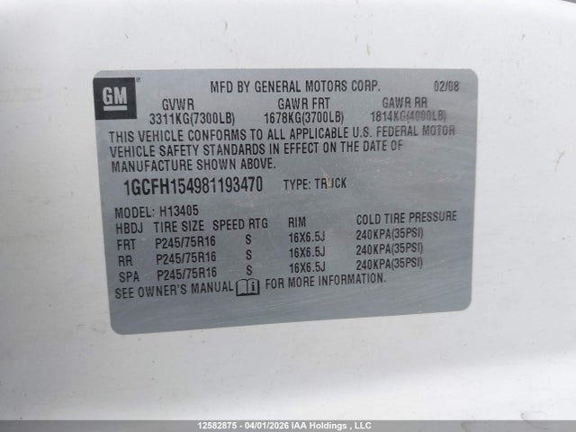 2008 Chevrolet Express G1500 მანქანა იყიდება აუქციონზე, vin: 1GCFH154981193470, აუქციონის ნომერი: 12582875