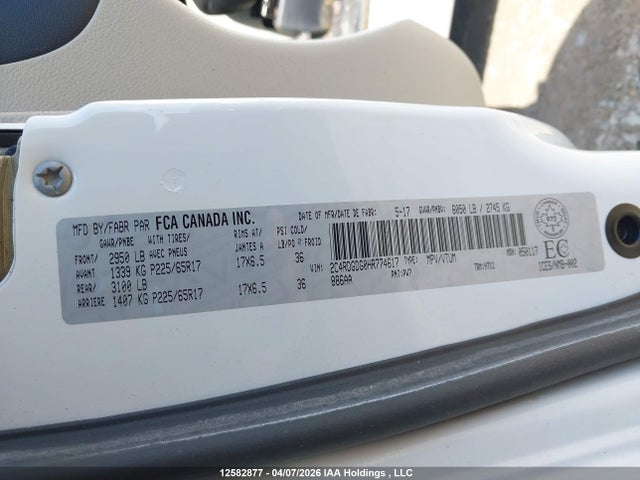 Aukcja sprzedaży 2017 Dodge Grand Caravan Crew, vin: 2C4RDGDG0HR774617, numer aukcji: 12582877