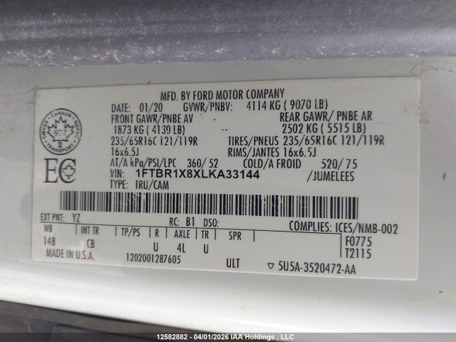 1FTBR1X8XLKA33144 Ford Transit T-250