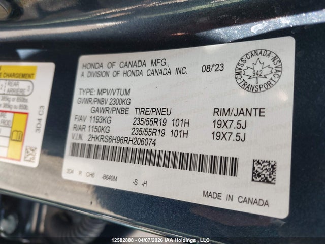 2HKRS6H96RH206074 Honda Cr-v Touring Hybrid