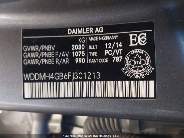 WDDMH4GB6FJ301213 Mercedes-Benz B 250 4matic Sports Tourer