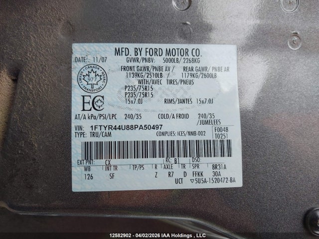 12582902 :رقم المزاد ، 1FTYR44U88PA50497 vin ، 2008 Ford Ranger Super Cab مزاد بيع