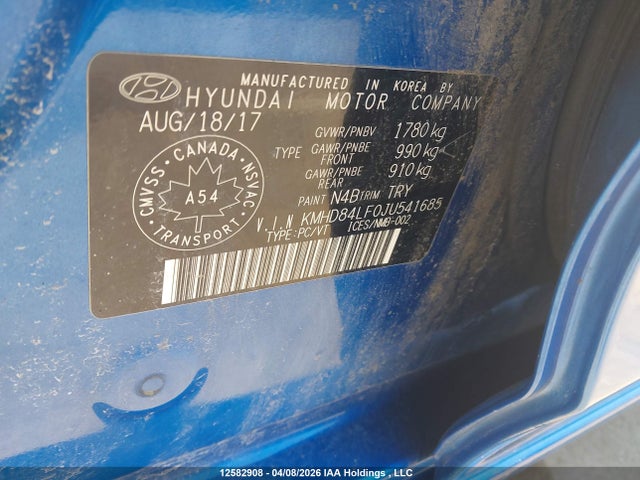 KMHD84LF0JU541685 Hyundai Elantra Sel/value/limited