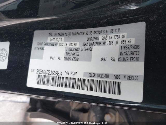 3MZBN1U72JM239214 Mazda Mazda3 Gx