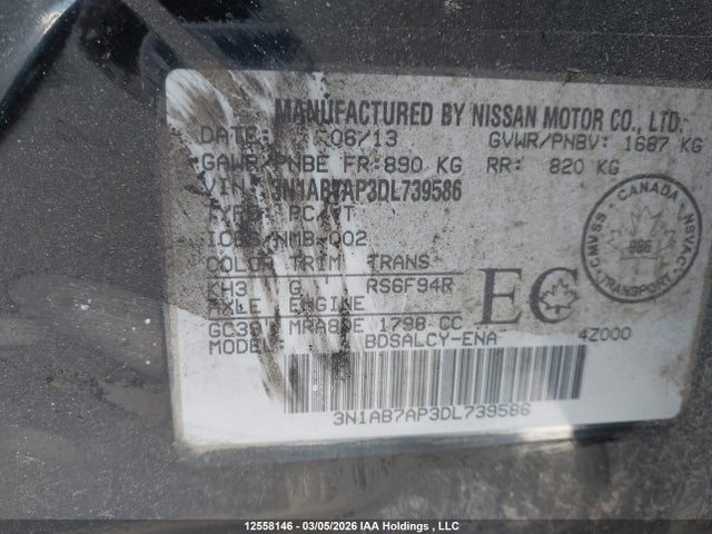 Aukcja sprzedaży 2013 Nissan Sentra 1.8 S/1.8 Sv, vin: 3N1AB7AP3DL739586, numer aukcji: 12558146