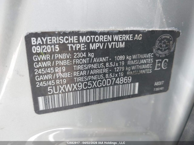5UXWX9C5XG0D74869 BMW X3 Xdrive28i