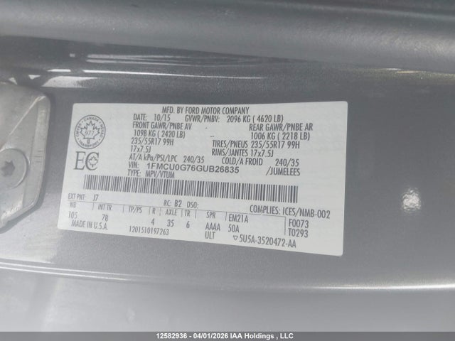1FMCU0G76GUB26835 Ford ESCAPE SE