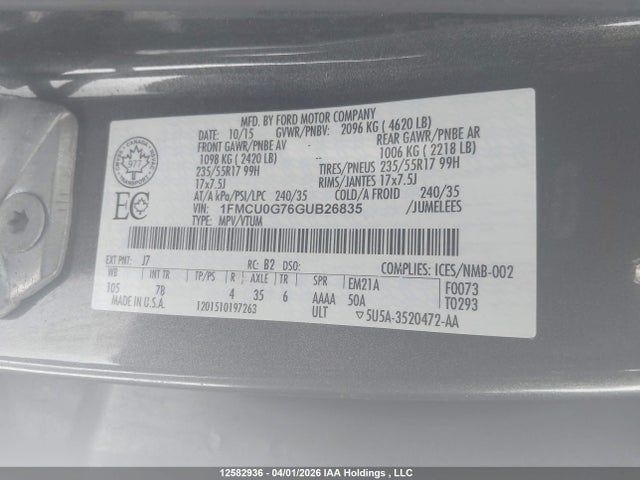 1FMCU0G76GUB26835 Ford ESCAPE SE