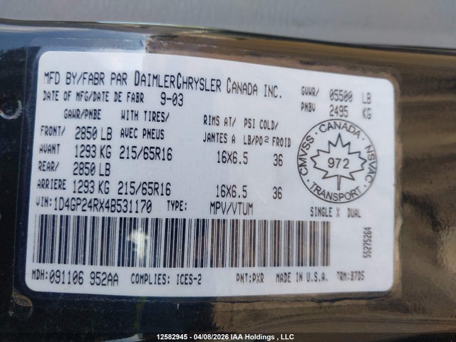 Aukcja sprzedaży 2004 Dodge Grand Caravan Se, vin: 1D4GP24RX4B531170, numer aukcji: 12582945