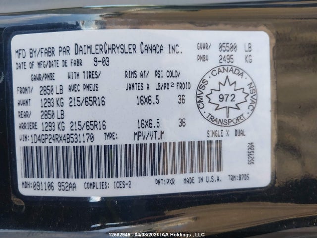 Aukcja sprzedaży 2004 Dodge Grand Caravan Se, vin: 1D4GP24RX4B531170, numer aukcji: 12582945