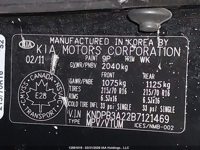 Продаж на аукціоні авто 2011 Kia Sportage Lx, vin: KNDPB3A22B7121469, номер лоту: 12581019