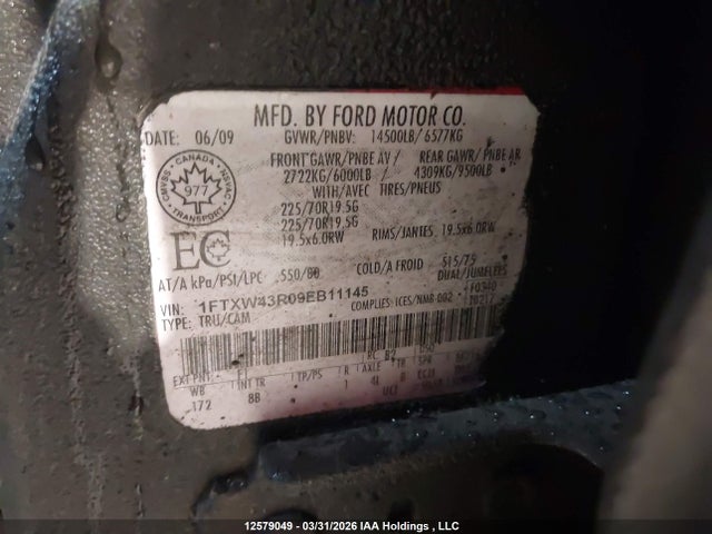 Aukcja sprzedaży 2009 Ford F-450 Harley-davidson/king Ranch/lariat/xl/xlt, vin: 1FTXW43R09EB11145, numer aukcji: 12579049