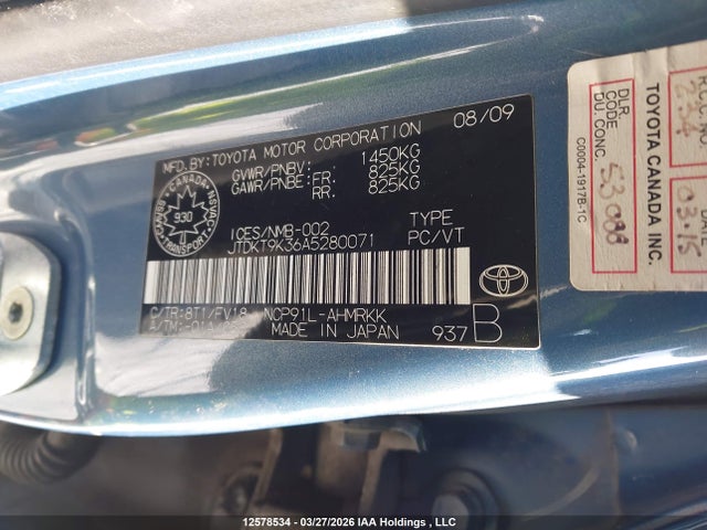 Aukcja sprzedaży 2010 Toyota Yaris Le/rs, vin: JTDKT9K36A5280071, numer aukcji: 12578534